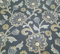 Ankara in Noir BTY Braemore Fabrics Linen Rayon Slub Duck 54″ W Gray Floral