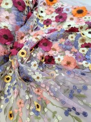 Lavender Mesh 3d Multicolor Embroidered Lace Fabric Sold By Yard Prom Dress