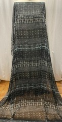 Poly Rayon Fluid Organza Deep Charcoal Teal Abstract Ikat Fabric By The Yard 60″