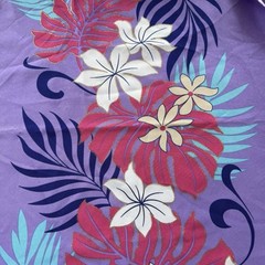 Vintage Floral Fabric Silky Purple Tropical Polyester Fabric Metallic 44″L x 58″