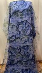 100% Silk Organza Print Abstract Floral Blue Sage Green Fabric By The Yard 44″W