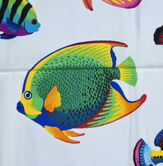 VTG VIP Cranston Tropical Aquarium Fish Bright On White Cotton Fabric 2 YD x 45″