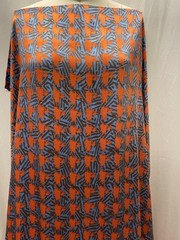 100% Silk Charmeuse Abstract Geometric Vibrant Orange Fabric By The Yds 46″ Wide