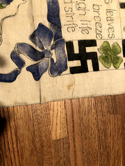 VTG FABRIC PANEL WITH STAMPED DESIGN MORNING GLORY 1930s or 40’s ?