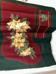 Christmas Stocking Fabric Panel – Burgundy with White Poinsettia Cut and Sew