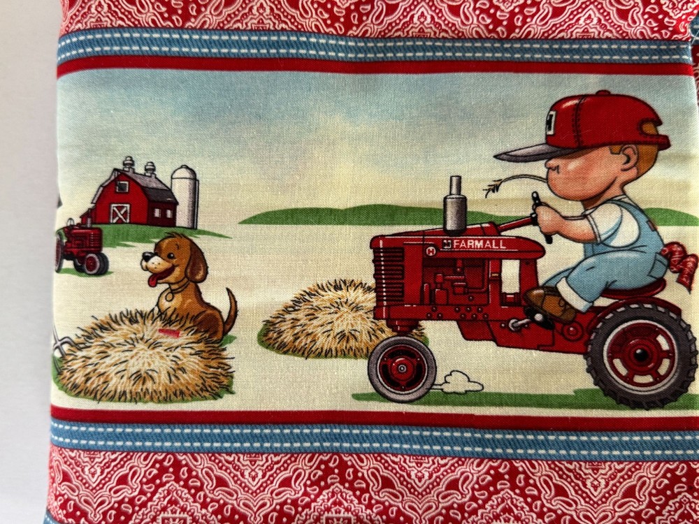 Farmall Tractor Fabric Country Farm Border Print Red Bandana Western Kids BTY