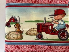 Farmall Tractor Fabric Country Farm Border Print Red Bandana Western Kids BTY