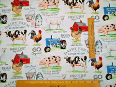 Quilt Fabric By Yard Dairy Farm Cows Animal Tractor Barn Ivory Premium Cotton #N