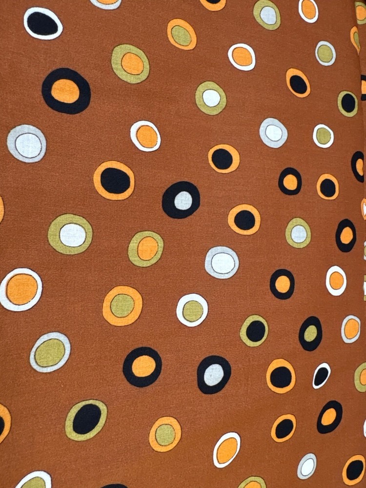 Retro Circle Pattern Fabric by Cranston 1/2 yard x 44″ Cotton Brown Orange Green