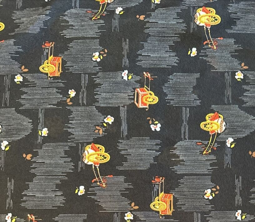 Vintage Fabric Klopman Mills Asian Rickshaw Black 3Y Knit Sheer A7