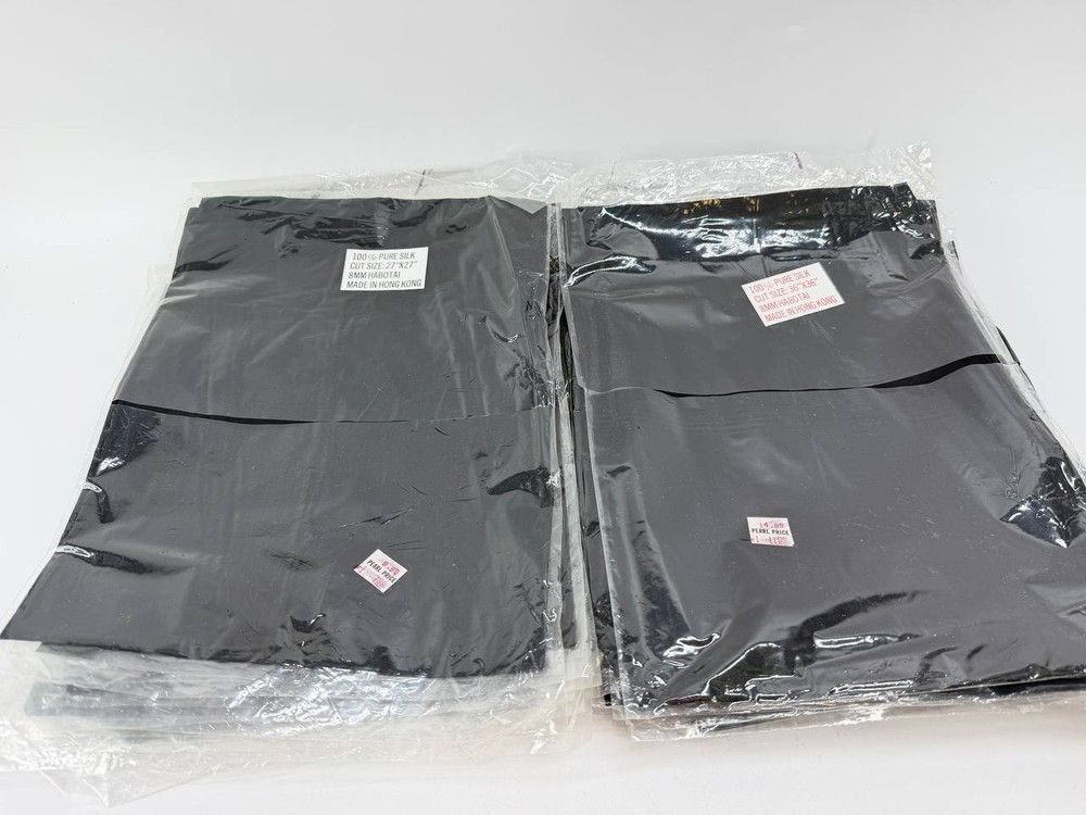 Lot of 27 New 100% Pure Silk Habotai Squares Black 8mm Mixed Sizes Hong Kong