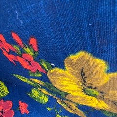 1+ Yard Vintage House N Home Fabrics Fruit Baskets Blue Red Bark Cloth Cotton