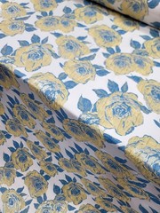 Brocade Fabric Sold By The Yard Blue And Yellow Floral For Dress Upholstery Craf
