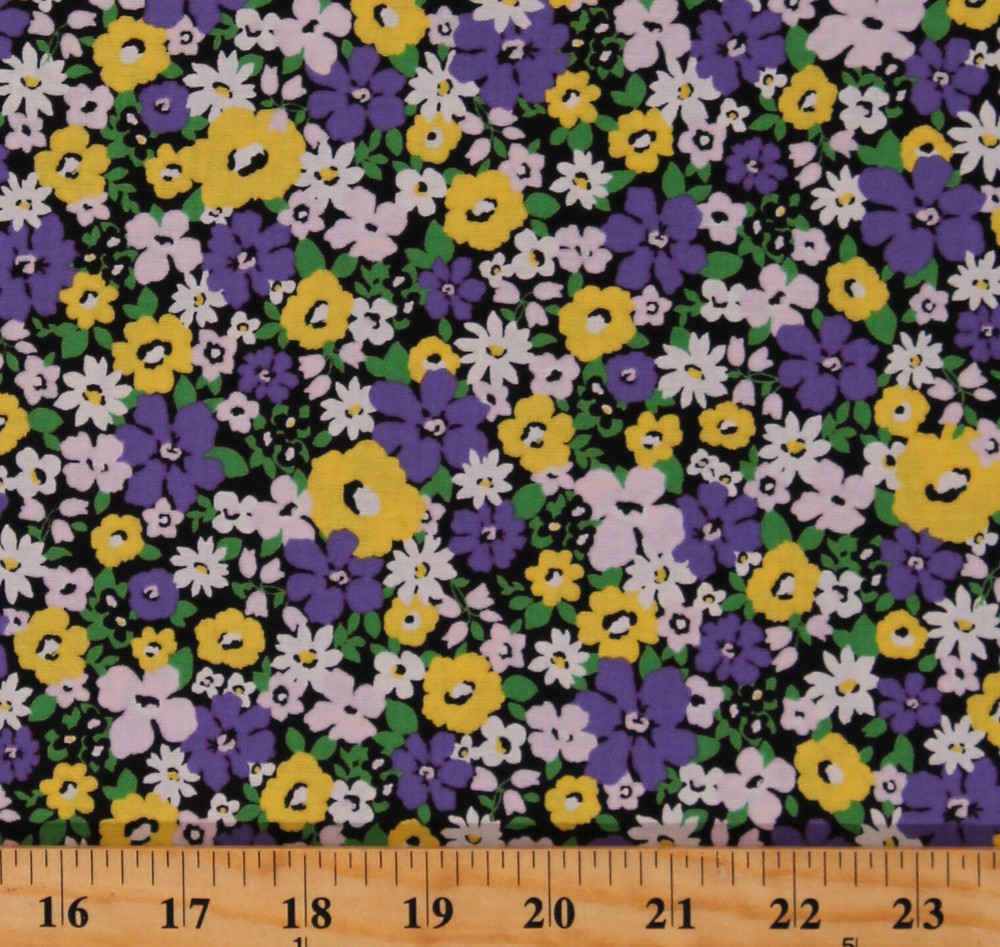 Cotton Flowers Spring Bloom Garden Purple Sevenberry Fabric Print BTY D152.22