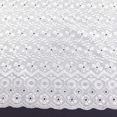 White Polycotton Eyelet Fabric Embroidered Floral Scalloped 40″ By the Fabric