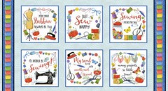 Sewing Themed Fabric Words Just Sew Happy Cotton by Henry Glass 24″X44″ Panel