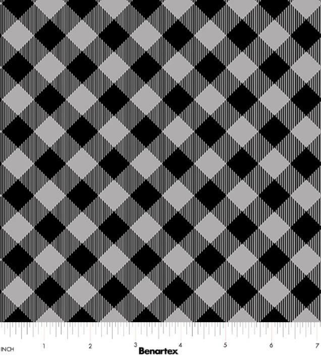 Cotton Chillin & Grillin Checks Stripes Black Gray Fabric Print by Yard D571.04
