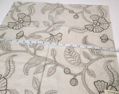 G P & J Baker Fabric Sample Linen Brown Embroidered Floral 18″ X 18″