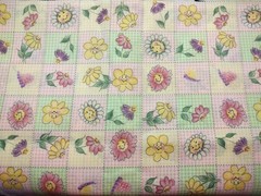 Daisy Kingdom Fabric Flower Party Patch 44″ BTY Cotton Pastel Pink Checkered Vtg