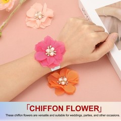 10Pcs 2.36 Inch Rhinestone Chiffon Flower Fabric Appliques Yellow