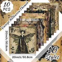 10 Pcs Halloween Gothic Skull Crow Quilting Fabric 20 X 20 Inch | Vintage Skull