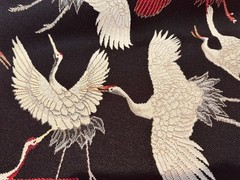 Crane Bird Gobelin Tapestry Upholstery Cushion Woven Fabric Black – 140cm Wide