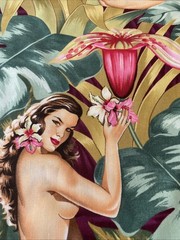 Alexander Henry Fabric Yd Mirage Sexy Pinup Island Girls Hibiscus Palm Leaves P