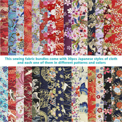 30 Pieces Pre-Cut Cotton Quilting Fabric Japanese Style Floral Dragon Butterfly