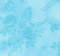Tree of Life Floral Turquoise Birds Butterflies Toile Fabric By the FQ – 1/4 YD