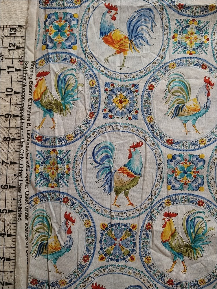 Country Roosters Blue Morning Bloom Medallion David Textiles Fabric BTHY 18×43″