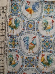 Country Roosters Blue Morning Bloom Medallion David Textiles Fabric BTHY 18×43″