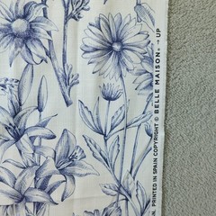 Belle Maison Fabric Floral Botanical Print 39×44 Linen Blend Spain Blue Flowers