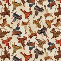 In The Saddle- Rare Western Fabric by Benartex- 4474B-07- Saddles Tossed on Ecru