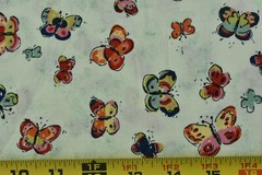 By 1/2 Yd, Vintage, Bright Colorful Butterflies on Cream Cotton, Jo-Ann, P7686
