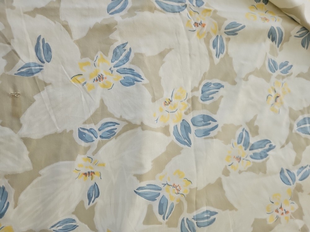 Floral Print Fabric 45 Inches Wide X 66 Inches Long Blue/Yellow/White/Tan VTG