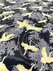 Japanese fabric small cranes birds art deco black gold heron stork asian chinese