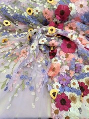 Lavender Mesh 3d Multicolor Embroidered Lace Fabric Sold By Yard Prom Dress