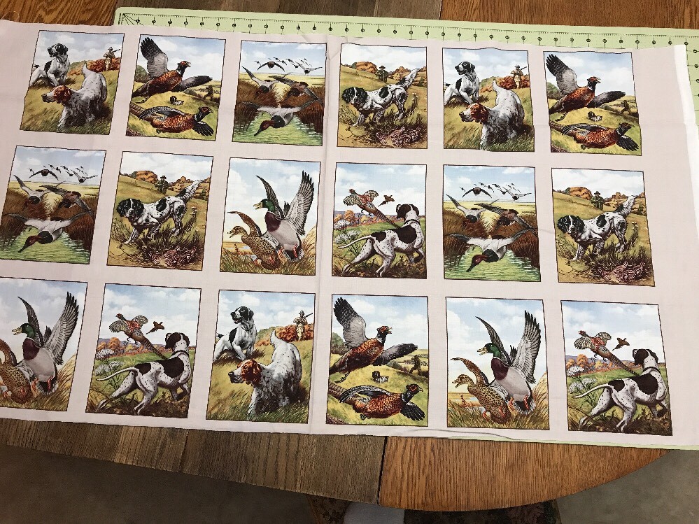 Elizabeth’s Studio “Sports Afield” Bird Hunting In Cream Panel Fabric Blocks