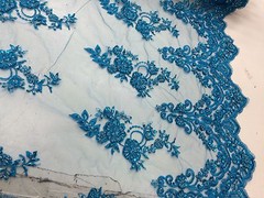 Elegant Turquoise Hand Beaded Mesh Lace.Wedding/Bridal Beaded Fabric.36x50inches