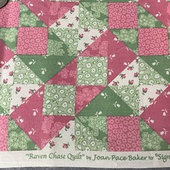 Vintage Oakhurst Textiles Pink Green White Patchwork Cheater Quilt 1 yard x 44″