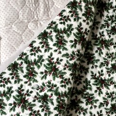 Holiday/Christmas Holly Print Quilted Cotton Fabric Cut Piece White Green Red