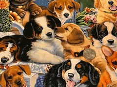 Fabric Dogs Garden Puppies DTEXTILES Cotton 1/4 Yard 1676