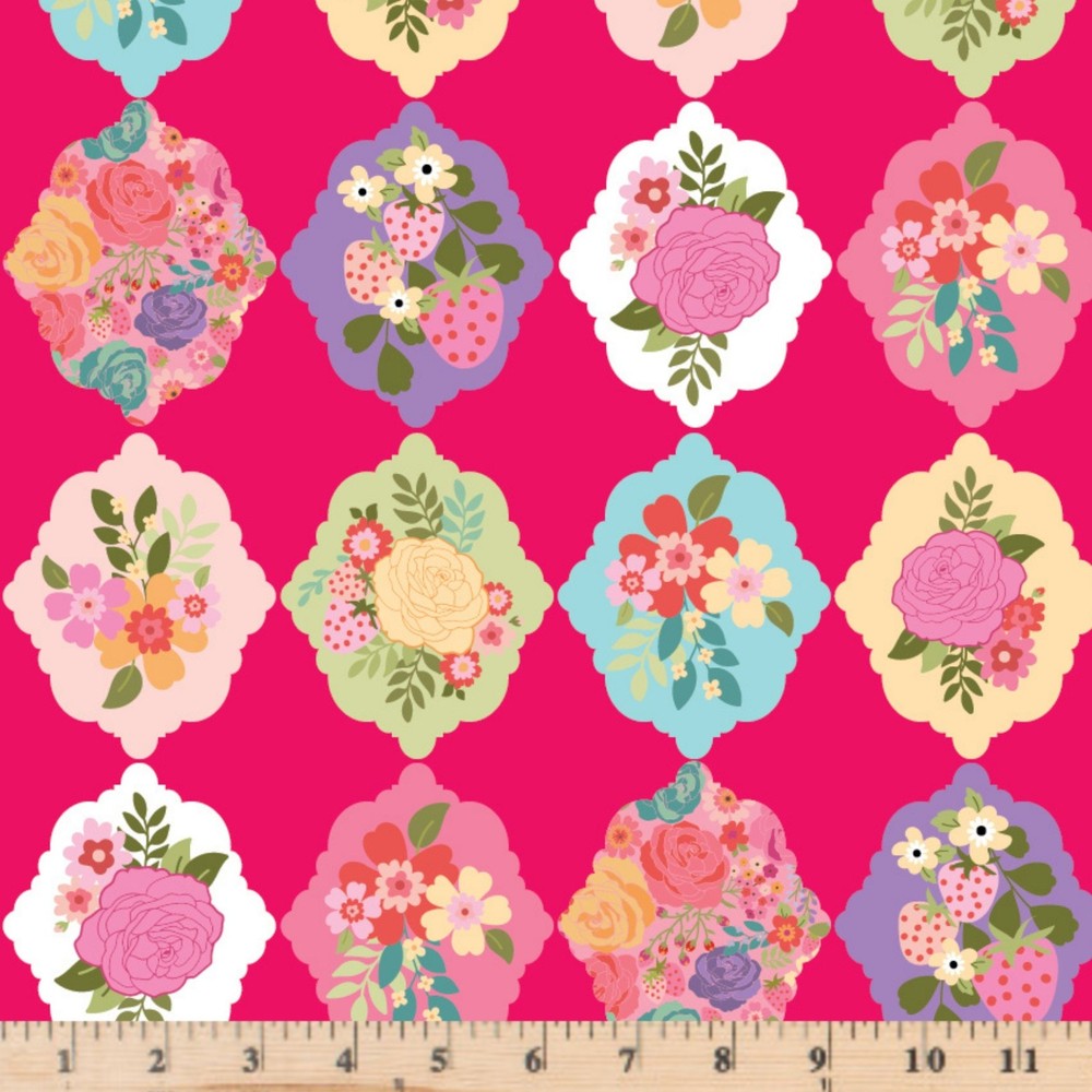 Calico Cowgirls Wallpaper Roses DK Pink Fabric Poppie Cotton By Half Yd Cont Cut