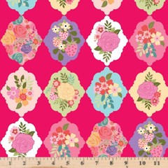 Calico Cowgirls Wallpaper Roses DK Pink Fabric Poppie Cotton By Half Yd Cont Cut
