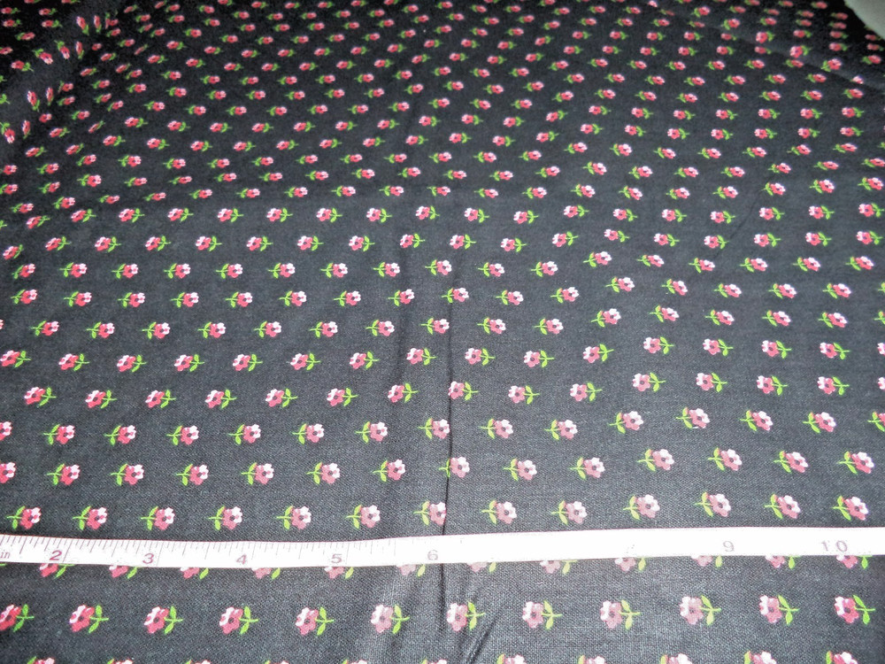 BLACK WITH RED/PINK FLORAL PRINT FABRIC – BY THE YARD