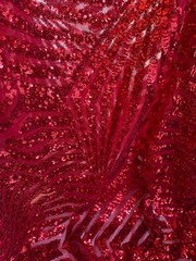 Thea RED Geometric Sequins Diamond & Stripes on Mesh Lace Fabric by the Yard