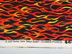 BLAZING FLAMES on Black Print Cotton Calico Crafting Fabric 4 1/2 Yard X 44”