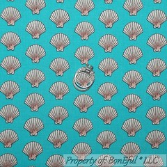 BonEful Fabric FQ Cotton Quilt Aqua Blue Seashell Dot Beach Pearl Mermaid Unisex