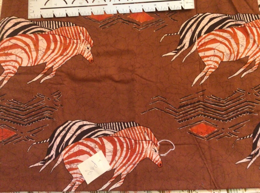 Tribal Zebras in Motion on Brown Cotton Fabric 2 Yards