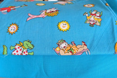 Fabric Coordinating Lot of 2 Blue Cotton: Fun on the Seashore + Solid – 9 oz